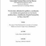 Nivel de dolor, dificultad del equilibrio y coordinación y su relación con la gonartrosis en el servicio de medicina física y rehabilitación; Hospital Nacional Dos de Mayo, Lima 2017