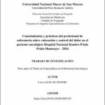 Conocimientos y prácticas del profesional de enfermería sobre valoración y control del dolor en el paciente oncológico Hospital Nacional Ramiro Priale Priale Huancayo – 2016