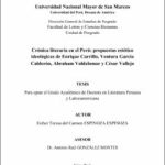 Crónica literaria en el Perú: propuestas estético ideológicas de Enrique Carrillo, Ventura García Calderón, Abraham Valdelomar y César Vallejo