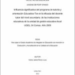 Influencia significativa del programa de tutoria y orientación Educativa-Toe en la eficacia del docente tutor del nivel secundaria de las instituciones educativas de la unidad de gestión educativa local UGEL 04 Comas. Año 2009