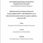 Implementación de las Buenas Prácticas de Farmacovigilancia RM N° 1053-2020/MINSA en un laboratorio farmacéutico titular de registros sanitarios, Lima-Perú 2021