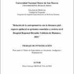 Relación de la antropometría con la distancia piel -espacio epidural en gestantes sometidas a cesárea en el Hospital Regional Hermilio Valdizán de Huánuco, 2011