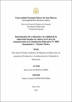 Instrumentos de evaluación y la calidad de la educación basada en valores en el área de comunicación en la Institución Educativa Nº 3092 Kumamoto I – Puente Piedra