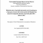 Relación entre el periodo internatal corto de puérperas y bajo peso al nacer del recién nacido del Hospital San Juan de Lurigancho durante el periodo julio 2011 – febrero 2012