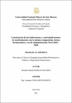 Consistencia de las indicaciones y contraindicaciones de medicamentos con la misma composición, forma farmacéutica y vía de administración, Perú 2018 – 2020