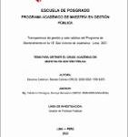 Transparencia de gestión y valor público del programa de mantenimiento en la I.E. San Antonio de Jicamarca – Lima, 2021