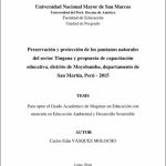 Preservación y protección de los pantanos naturales del sector Tingana y propuesta de capacitación educativa, distrito de Moyobamba, departamento de San Martín, Perú – 2015