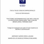 Factores determinantes que influyen en la educación financiera, San Juan de Miraflores. Período 2016
