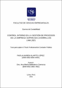 Control interno en la gestión de procesos de la empresa Soprin SAC, Chorrillos-Lima, 2021