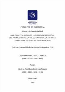 Análisis y evaluación de la condición superficial del pavimento para la conservación de la Av. Túpac Amaru – San Agustin de Cajas, Huancayo