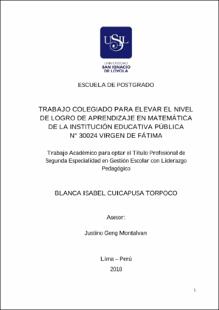 Trabajo colegiado para elevar el nivel de logro de aprendizaje en matemática de la Institución Educativa Pública N° 30024 Virgen de Fátima