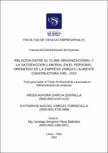 Relación entre el clima organizacional y la satisfacción laboral en el personal operativo de la empresa Vargas Laurente Constructora EIRL, 2022