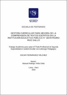 Gestión curricular para mejora de la comprensión de textos escritos en la Institución Educativa Pública N° 16478 Pedro Ruiz Gallo