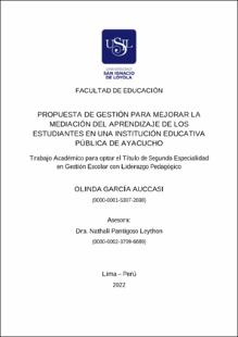Propuesta de gestión para mejorar la mediación del aprendizaje de los estudiantes en una institución educativa pública de Ayacucho