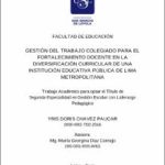 Gestión del trabajo colegiado para el fortalecimiento docente en la diversificación curricular de una institución educativa pública de Lima Metropolitana