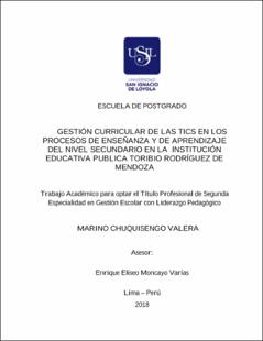 Gestión curricular de las tics en los procesos de enseñanza y de aprendizaje del nivel secundario en la Institución Educativa Pública Toribio Rodríguez de Mendoza