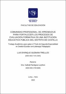 Comunidad profesional de aprendizaje para fortalecer los procesos de evaluación formativa en una institución educativa pública del distrito de Castilla
