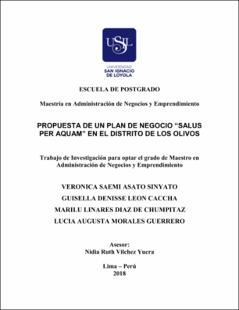Propuesta de un plan de negocio “Salus Per Aquam” en el distrito de Los Olivos