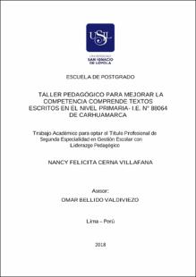 Taller pedagógico para mejorar la competencia, comprende textos escritos en el nivel primaria- I.E. N° 88064 de Carhuamarca