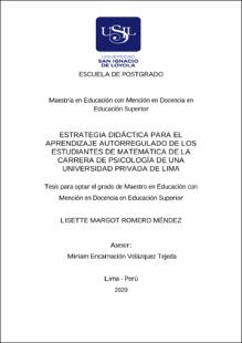 Estrategia didáctica para el aprendizaje autorregulado de los estudiantes de matemática de la carrera de Psicología de una universidad privada de Lima