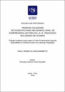 Trabajo colegiado de docentes para mejorar el nivel de comprensión lectora en la I.E. Francisco Bolognesi de Huamas
