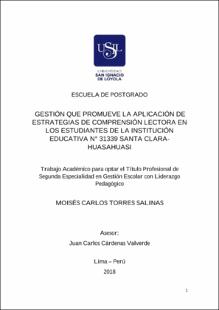 Gestión que promueve la aplicación de estrategias de comprensión lectora en los estudiantes de la Institución Educativa N° 31339 Santa Clara – Huasahuasi