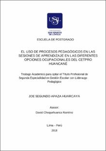 El uso de procesos pedagógicos en las sesiones de aprendizaje en las diferentes opciones ocupacionales del CETPRO Huancané