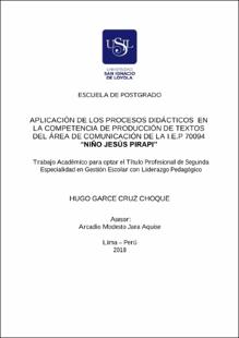 Aplicación de los procesos didácticos en la competencia de producción de textos del área de comunicación de la I.E.P 70094 “Niño Jesús Pirapi”