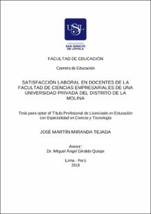 Satisfacción laboral en docentes de la Facultad de Ciencias Empresariales de una universidad privada del distrito de La Molina