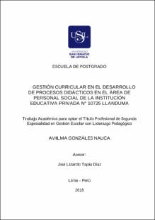 Gestión curricular en el desarrollo de procesos didácticos en el área de personal de la Institución Educativa Pública N° 10725 – Llanduma