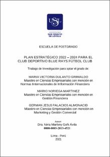 Plan estratégico 2022 – 2024 para el club deportivo Blue Rays Fútbol Club
