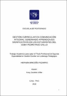 Gestión curricular en comunicación integral generando aprendizajes significativos en los estudiantes del CEBA Pedro Ruiz Gallo