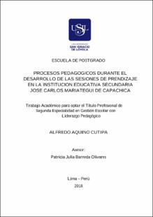 Procesos pedagógicos durante el desarrollo de las sesiones de aprendizaje en la Institución Educativa Secundaria José Carlos Mariátegui de Capachica