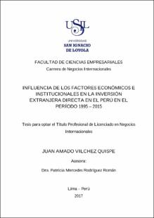 Influencia de los factores económicos e institucionales en la inversión extranjera directa en el Perú en el período 1995 – 2015