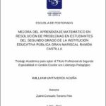 Mejora del aprendizaje matemático en resolución de problemas en estudiantes del segundo grado de la Institución Educativa Pública Gran Mariscal Ramón Castilla