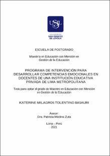 Programa de intervención para desarrollar competencias emocionales en docentes de una institución educativa privada de Lima Metropolitana