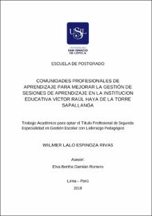 Comunidades profesionales de aprendizaje para mejorar la gestión de sesiones de aprendizaje en la Institución Educativa Víctor Raúl Haya de La Torre Sapallanga