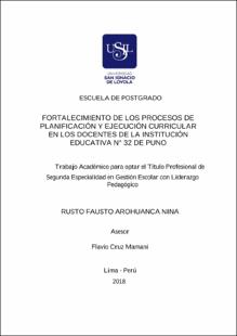 Fortalecimiento de los procesos de planificación y ejecución curricular de los docentes de la Institución Educativa N° 32 de Puno