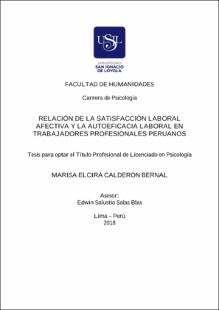 Relación de la satisfacción laboral afectiva y la autoeficacia laboral en trabajadores profesionales peruanos