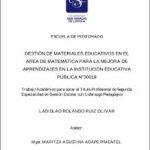 Gestión de materiales educativos en el área de matemática para la mejora de aprendizajes en la Institución Educativa Pública N°30019
