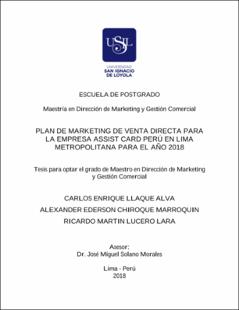 Plan de marketing de venta directa para la empresa Assist Card Perú en Lima Metropolitana para el año 2018