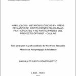 Habilidades metafonológicas en niños de 5 años de instituciones educativas participantes y no participantes del proyecto Optimist – Callao