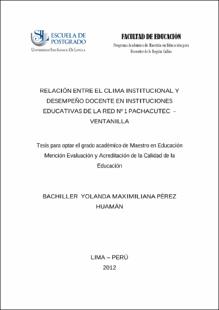 Relación entre el clima institucional y desempeño docente en instituciones educativas de la Red N° 1 Pachacútec – Ventanilla