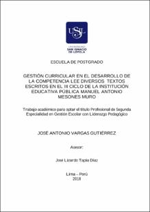 Gestión curricular en el desarrollo de la competencia lee diversos textos escritos en el III ciclo de la Institución Educativa Pública Manuel Antonio Mesones Muro