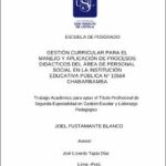 Gestión curricular para el manejo y aplicación de procesos didácticos del área de personal social en la Institución Educativa Pública N° 10564 Chabarbamba