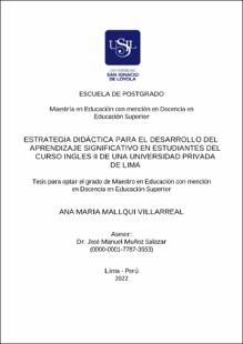 Estrategia didáctica para el desarrollo del aprendizaje significativo en estudiantes del curso Ingles II de una universidad privada de Lima