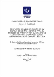 Propuesta de implementación de un sistema de control interno para el proceso de inventarios y su impacto en la gestión financiera de la clínica veterinaria Pancho Cavero. Lima – 2019