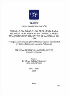 Trabajo colegiado una propuesta para mejorar la planificación curricular en una institución educativa de la ciudad de Lima