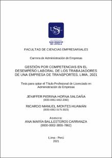 Gestión por competencias en el desempeño laboral de los trabajadores de una empresa de transportes, Lima, 2021