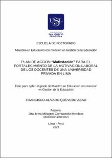 Plan de acción “Motivacción” para el fortalecimiento de la motivación laboral de los docentes de una universidad privada en Lima